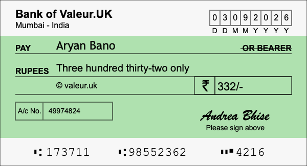 How to write a cheque for 332 rupees