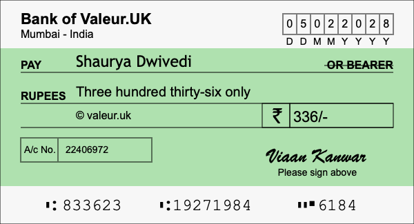 How to write a cheque for 336 rupees