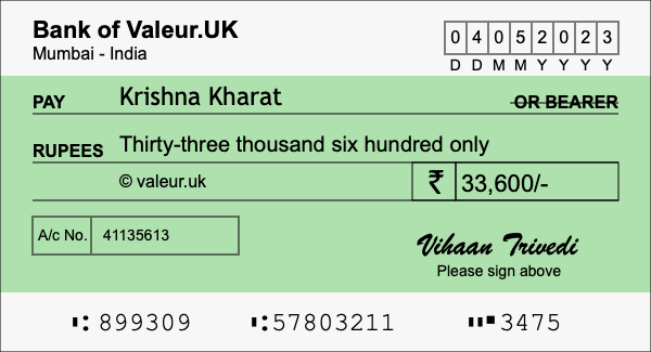 How to write a cheque for 33,600 rupees How to write a cheque for 33,600 rupees