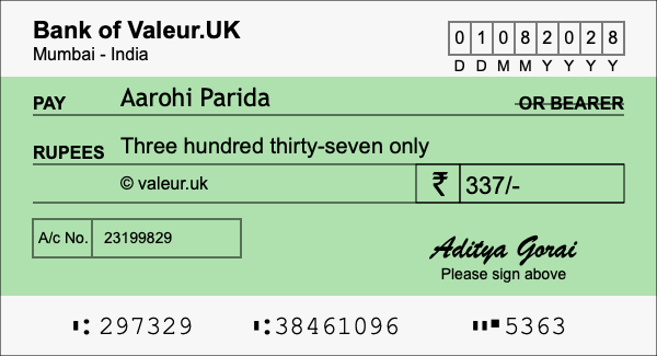 How to write a cheque for 337 rupees