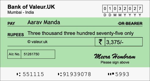 How to write a cheque for 3,375 rupees How to write a cheque for 3,375 rupees