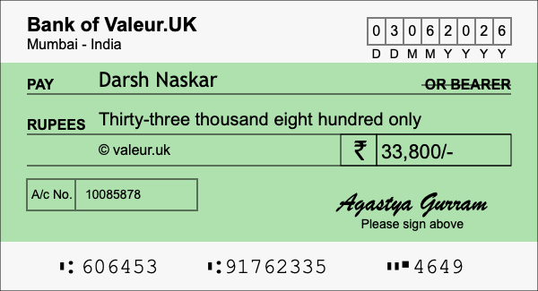 How to write a cheque for 33,800 rupees How to write a cheque for 33,800 rupees
