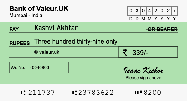 How to write a cheque for 339 rupees