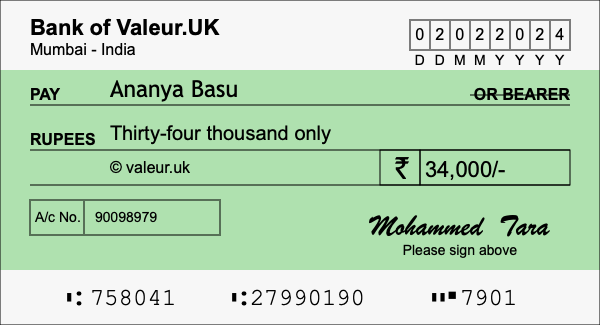 How to write a cheque for 34,000 rupees How to write a cheque for 34,000 rupees