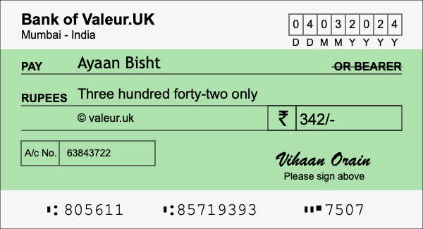 How to write a cheque for 342 rupees