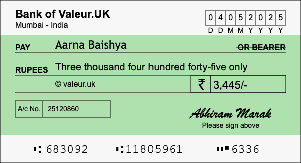 How to write a cheque for 3,445 rupees How to write a cheque for 3,445 rupees