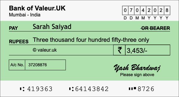 How to write a cheque for 3,453 rupees How to write a cheque for 3,453 rupees