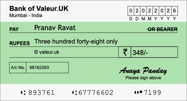 How to write a cheque for 348 rupees How to write a cheque for 348 rupees