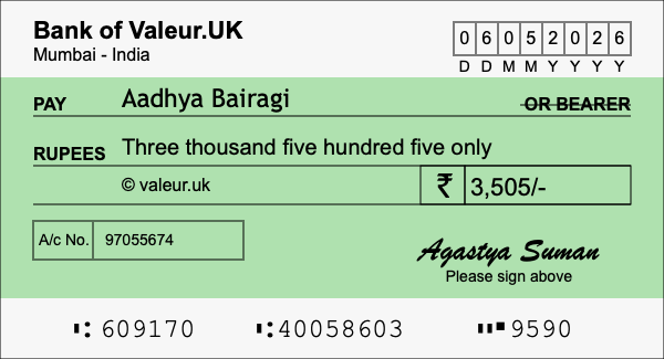 How to write a cheque for 3,505 rupees