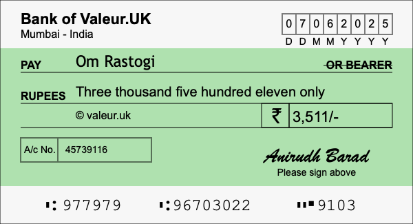 How to write a cheque for 3,511 rupees