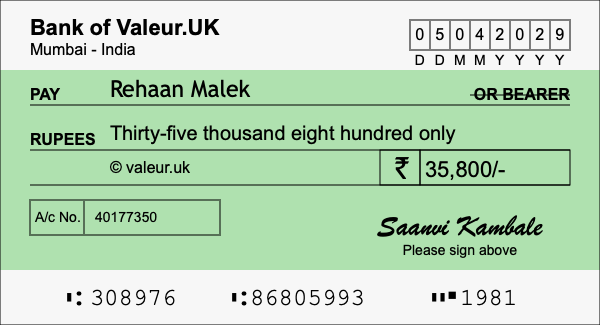 How to write a cheque for 35,800 rupees How to write a cheque for 35,800 rupees