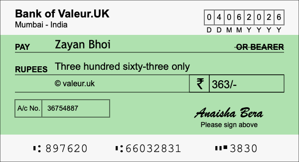 How to write a cheque for 363 rupees