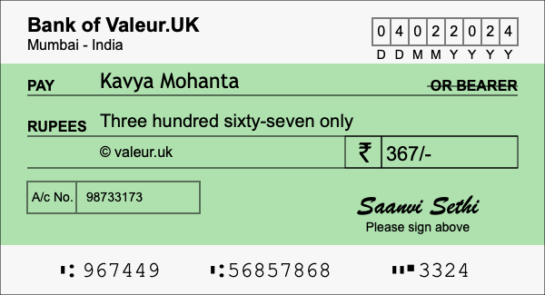 How to write a cheque for 367 rupees