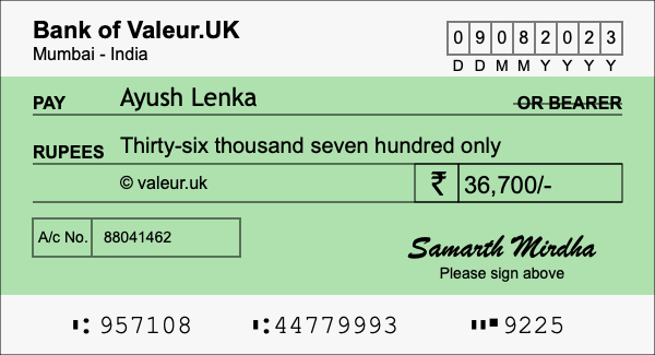 How to write a cheque for 36,700 rupees