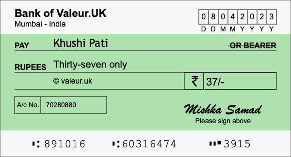 How to write a cheque for 37 rupees