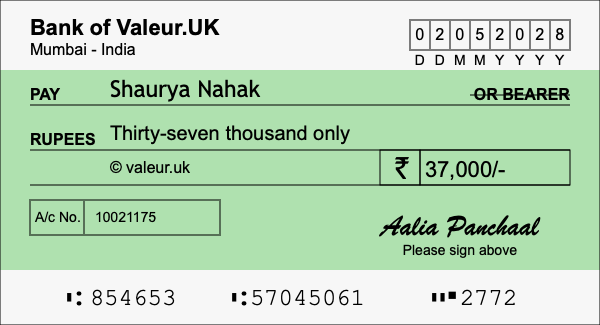 How to write a cheque for 37,000 rupees