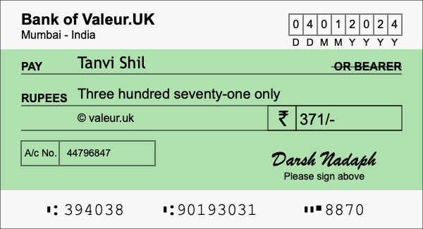 How to write a cheque for 371 rupees