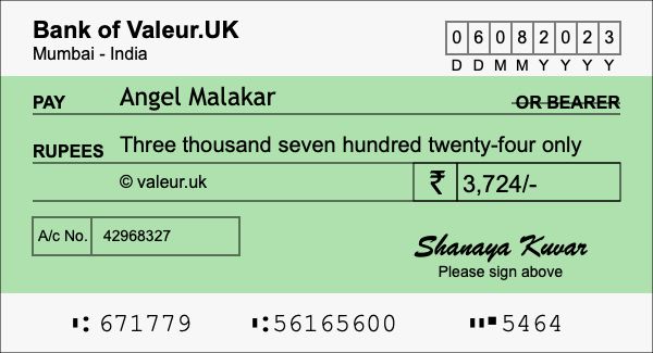 How to write a cheque for 3,724 rupees How to write a cheque for 3,724 rupees