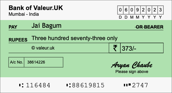 How to write a cheque for 373 rupees