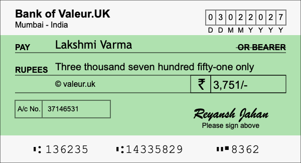 How to write a cheque for 3,751 rupees