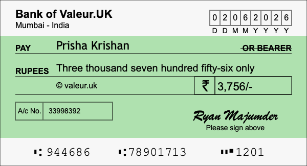 How to write a cheque for 3,756 rupees How to write a cheque for 3,756 rupees