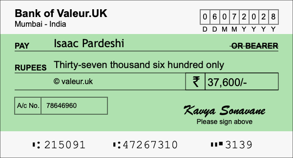 How to write a cheque for 37,600 rupees How to write a cheque for 37,600 rupees
