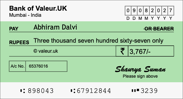 How to write a cheque for 3,767 rupees How to write a cheque for 3,767 rupees