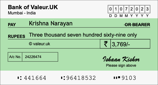 How to write a cheque for 3,769 rupees How to write a cheque for 3,769 rupees