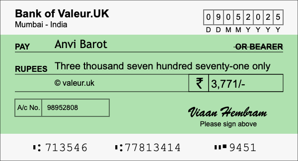 How to write a cheque for 3,771 rupees