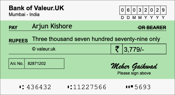 How to write a cheque for 3,779 rupees
