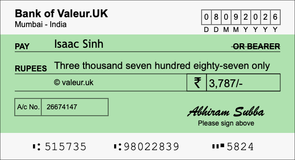 How to write a cheque for 3,787 rupees