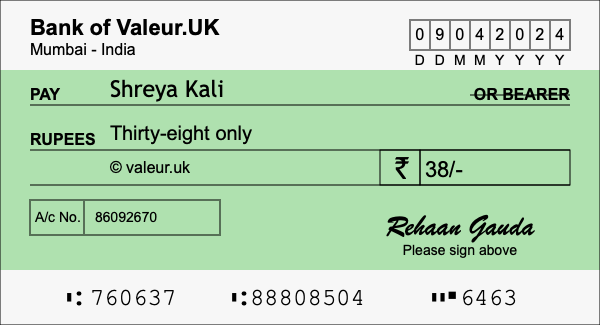 How to write a cheque for 38 rupees