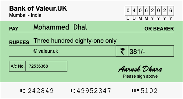 How to write a cheque for 381 rupees How to write a cheque for 381 rupees