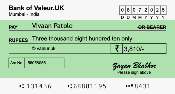 How to write a cheque for 3,810 rupees