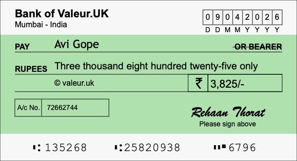 How to write a cheque for 3,825 rupees How to write a cheque for 3,825 rupees