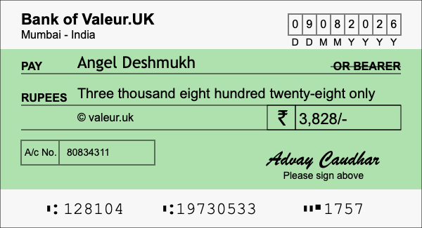 How to write a cheque for 3,828 rupees How to write a cheque for 3,828 rupees