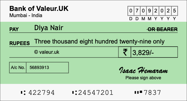 How to write a cheque for 3,829 rupees How to write a cheque for 3,829 rupees