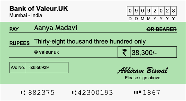 How to write a cheque for 38,300 rupees How to write a cheque for 38,300 rupees