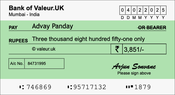 How to write a cheque for 3,851 rupees