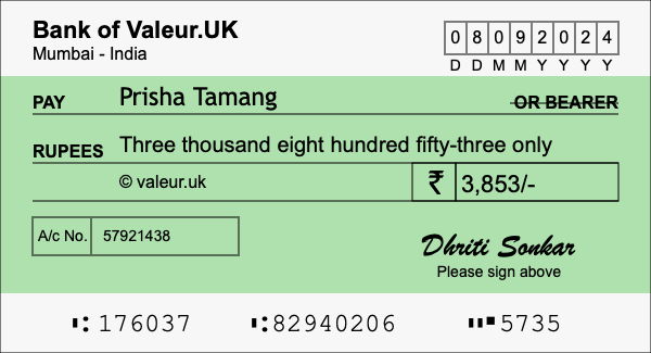 How to write a cheque for 3,853 rupees