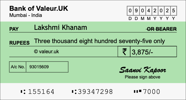 How to write a cheque for 3,875 rupees