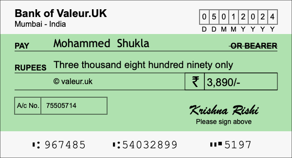 How to write a cheque for 3,890 rupees