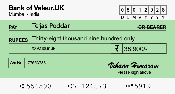 How to write a cheque for 38,900 rupees How to write a cheque for 38,900 rupees