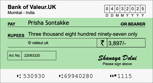 How to write a cheque for 3,897 rupees