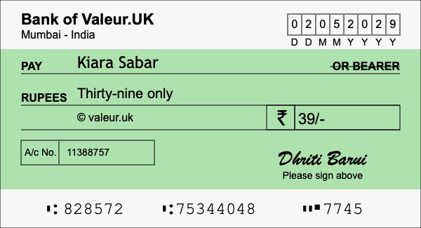 How to write a cheque for 39 rupees