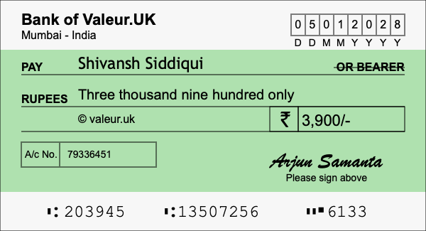 How to write a cheque for 3,900 rupees