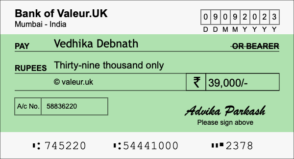How to write a cheque for 39,000 rupees How to write a cheque for 39,000 rupees