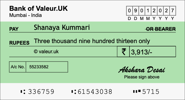 How to write a cheque for 3,913 rupees