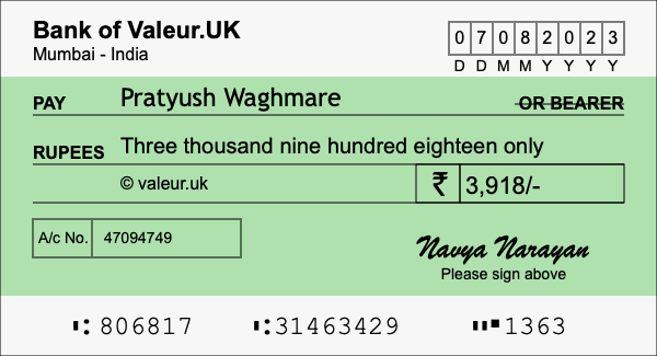 How to write a cheque for 3,918 rupees