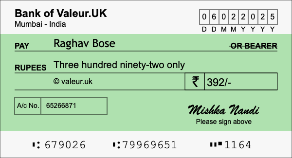 How to write a cheque for 392 rupees
